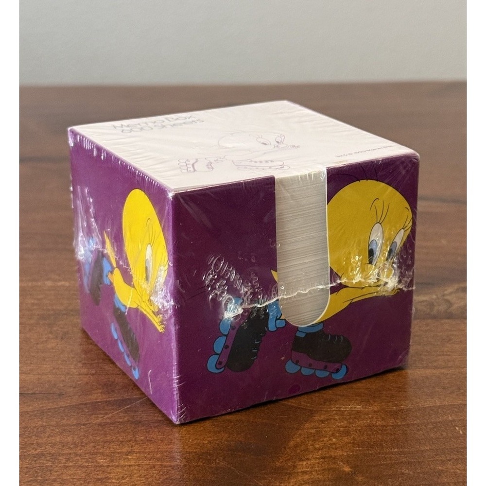 NOS Vintage 1993 Looney Tunes Tweety Bird Skating Happy Post It Notes Holder